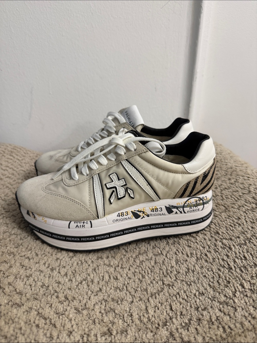 Premiata Cream & Black Athletic Platform Sneakers